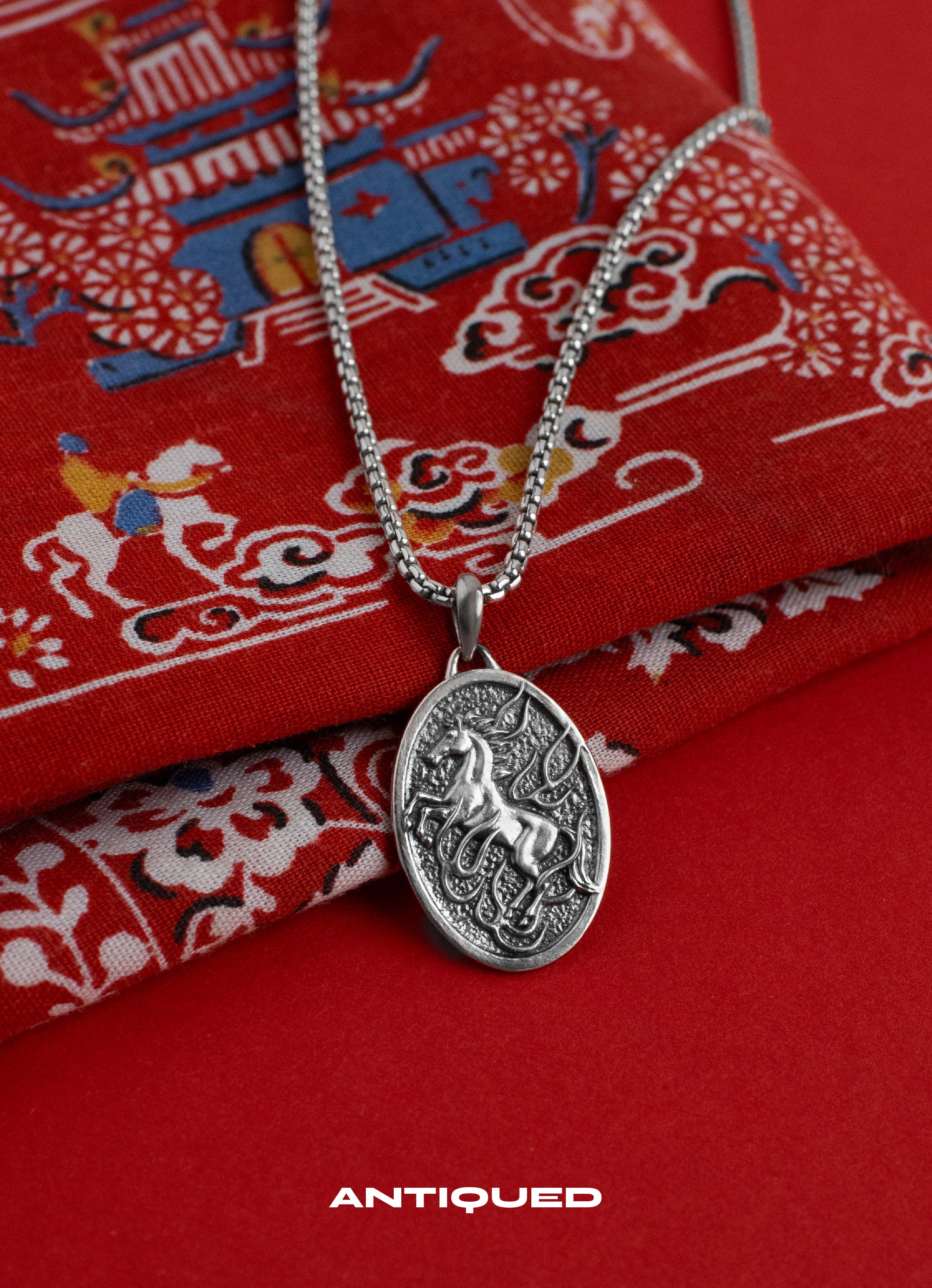 Antiqued Fire Horse Pendant